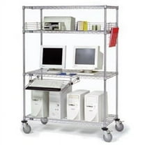 Nexel 250197 4-Shelf Mobile Wire Computer LAN Workstation with Keyboard Tray, Chrome - 60 x 24 x 69 in.