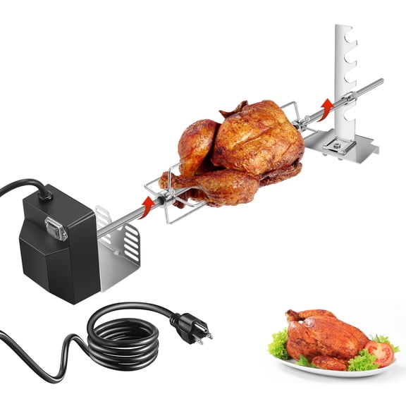 Rotisserie Grill Kit, Automatic Rotating BBQ, UL Certificated Universal Grill Rotisseries with 120V 4W Motor, 28” Spit Rod, 2 x 4 Forks,Complete Holders & Screw for Backyard, Outdoor, 26 lbs Capacity
