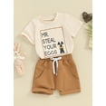 thumbnail image 3 of Suealasg Toddler Boys Summer Outfit Short Sleeve Letter Print T-Shirt Elastic Shorts Set 2 Piece Kids Baby Boys Casual Outfit, 3 of 9