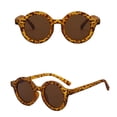 thumbnail image 3 of Lunettes de Soleil pour Enfant Rétro Petite Monture Ronde Lunettes de Soleil Motif Léopard pour Fille Garçon (Monture Motif Léopard et Lentille Brune), 3 of 5