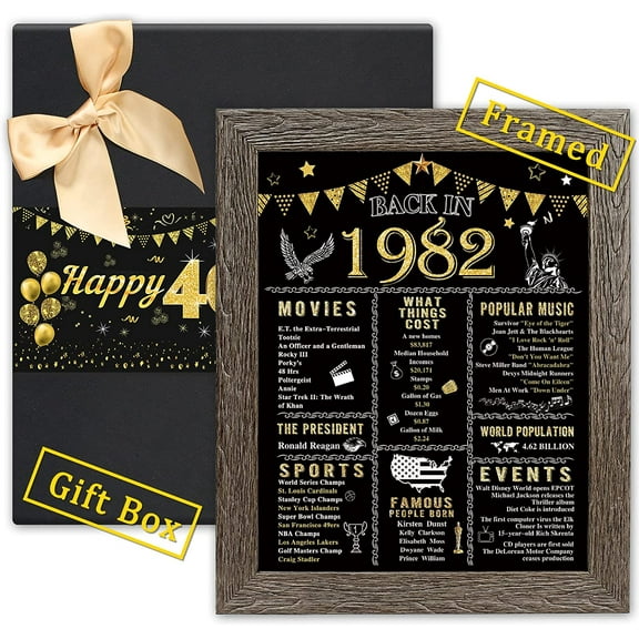 Mierting 40th Birthday Gifts for Men & Women, FRAMED 1982 Birthday Decorations with Beautiful Gift Box, Men’s & Women’s Happy 40th Birthday Gift Ideas, Back In 1982 Poster- 8" x 10"