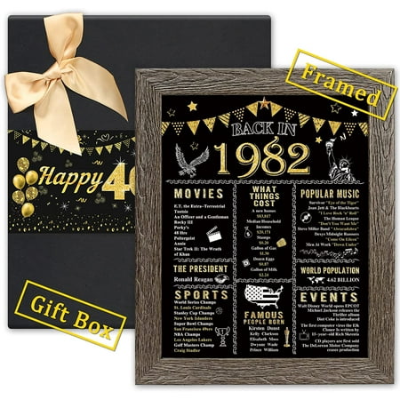 Mierting 40th Birthday Gifts for Men & Women FRAMED 1982 Birthday Decorations with Beautiful Gift Box Men’s & Women’s Happy 40th Birthday Gift Ideas Back In 1982 Poster- 8 x 10