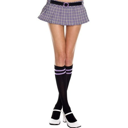 

5719-BLACK-PURPLE Athlete Knee High with Double Stripes Top Black & Purple