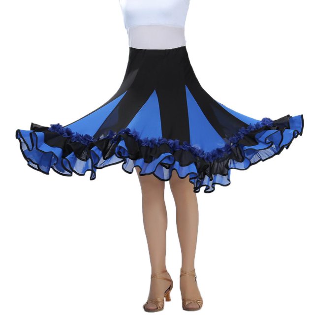 Salón De Baile Flamenco Baile De Vals Falda De Columpio Grande Tul Traje Moderno Azul Real Sunnimix Vestido de baile latino