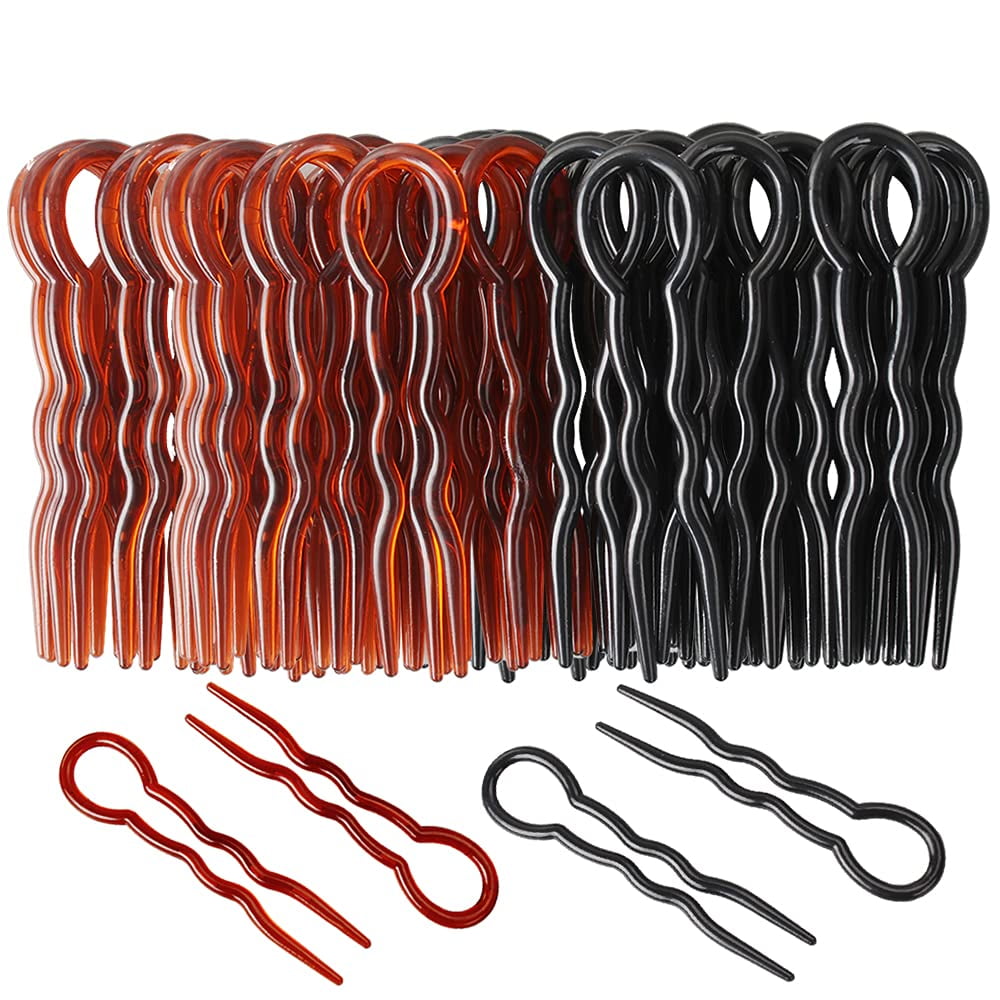 40 Pcs Plastic U Shaped Hair Pins ,Fast Spiral Hair Braid Clip for Lady, Girl, Women (Black + Brown)