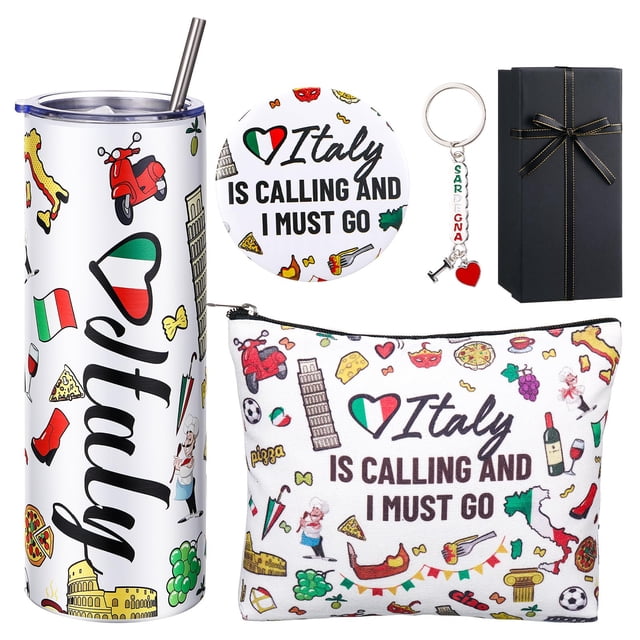 Set de regalo de viaje Sieral Italy, 5 unidades, bolsa de cosméticos, taza térmica, llavero