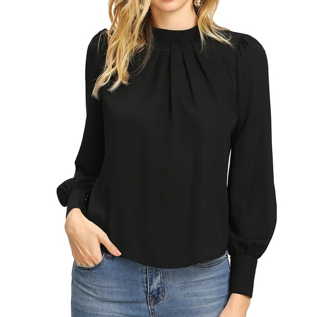 Camisa Holgada, Parte Superior Plisada En El Pecho, De Color Sólido, Amigable Con La Piel, Cuello Alto Para Negocios ACTIVE Cocina, Decoración y Otros