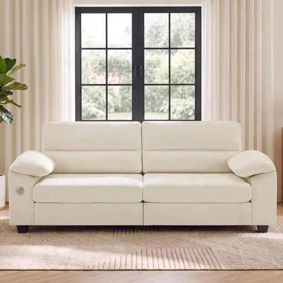 87" Oversized Loveseat Sofa, Deep Seat Couch with Fast Charging Port, Modern Upholstered Love Seat with Type-C & USB Ports, Pillow Armrest, for Living Room, Apartment, Office, Chenille, Beige