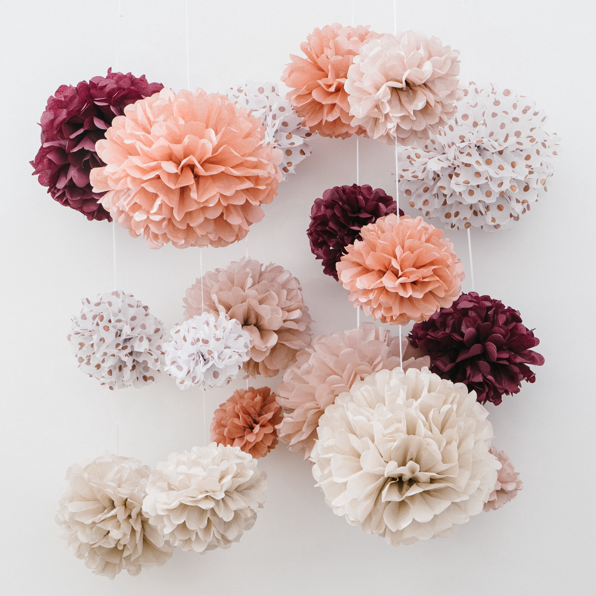 PapaKit Party Tissue Pom Pom Paper Flower Set, for Birthday Party Baby Shower Wedding Engagement Bachelorette Event Decoration ( Dusty Rose Pink, 20 Piece Set)