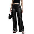 thumbnail image 2 of Dwellite Pants for Women Satin Wide Leg Dress Pants Waistband Casual Long Flowy Loose Trousers 2026 Black L, 2 of 6