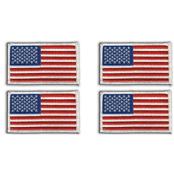 Hero's Pride American Flag Patch, White Border, Sew-On, 3-3/8" x 2" (Pack of 4)