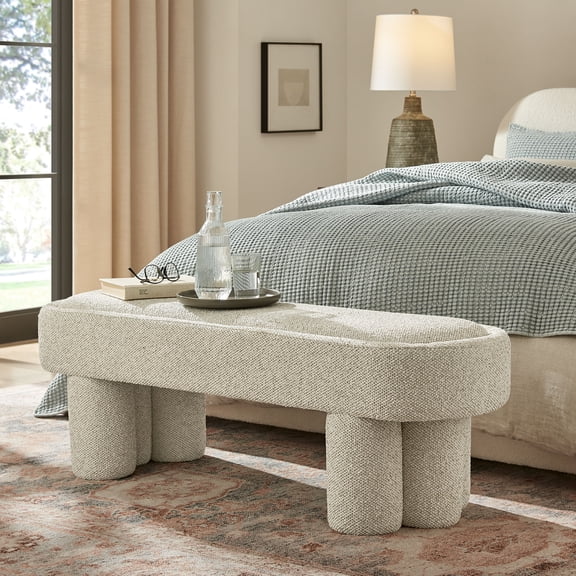 Mossi 52-Inch Oval Boucle Fabric Bench in Marble