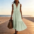 thumbnail image 5 of Iyufng Maxi Dresses for Women Summer Deep V-Neck Sleeveless Fitted Waist Casual Dress with Pleats, 5 of 6