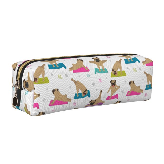 Easygdp Yoga Dogs Poses para Estuche de Lápices de Cuero, Estuche de Papelería de Cuero, Estuche de Gran Capacidad con Cremallera