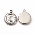 thumbnail image 2 of Natural White Shell Flat Round Charms with 304 Stainless Steel Findings Moon Pattern Stainless Steel Color 16x13x3mm Hole: 1.8mm DIY, 2 of 3