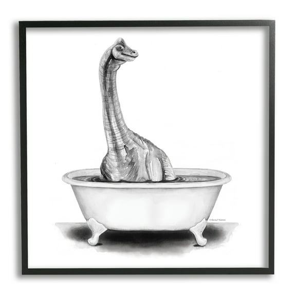 Stupell Dinosaur Vintage Bathroom Tub Animals & Insects Painting Black Framed Art Print Wall Art