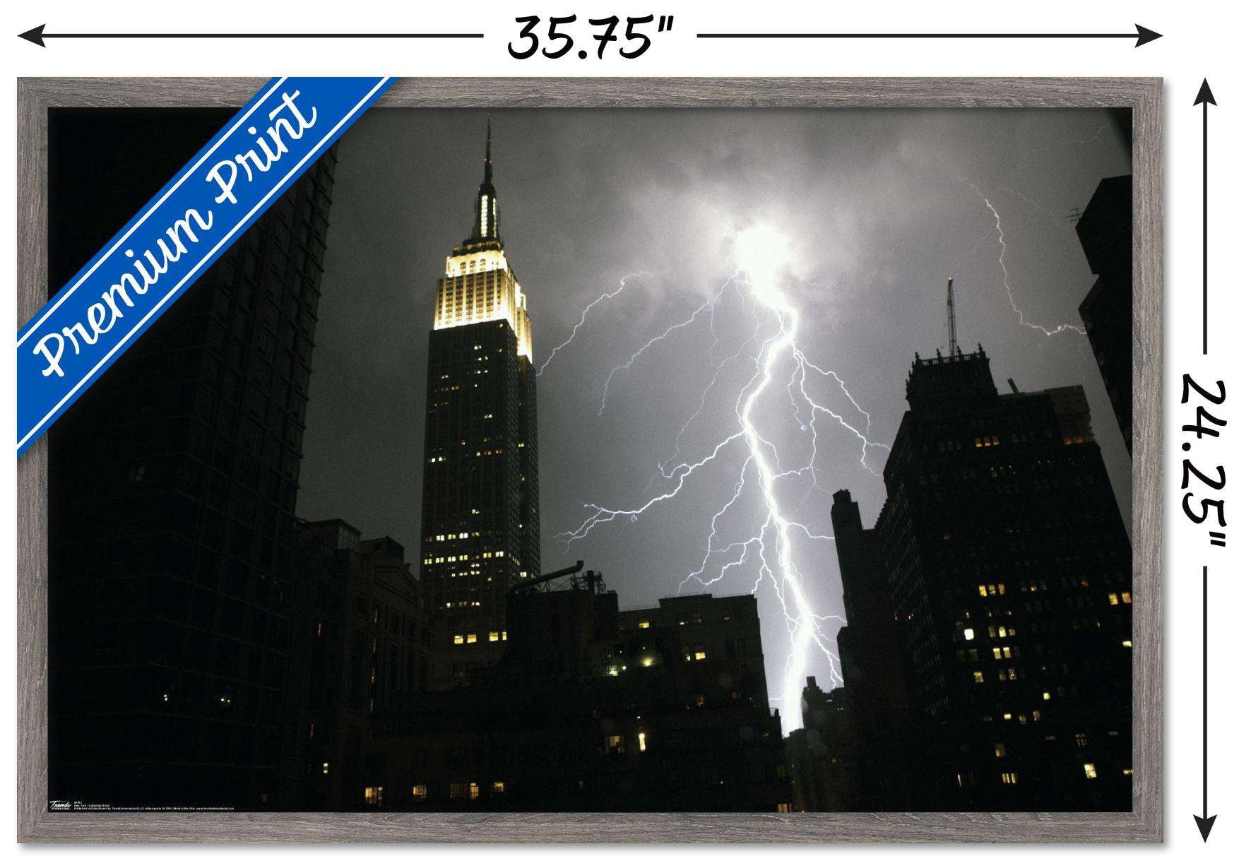 New York City - Lightning Storm Wall Poster, 22.375" x 34", Framed