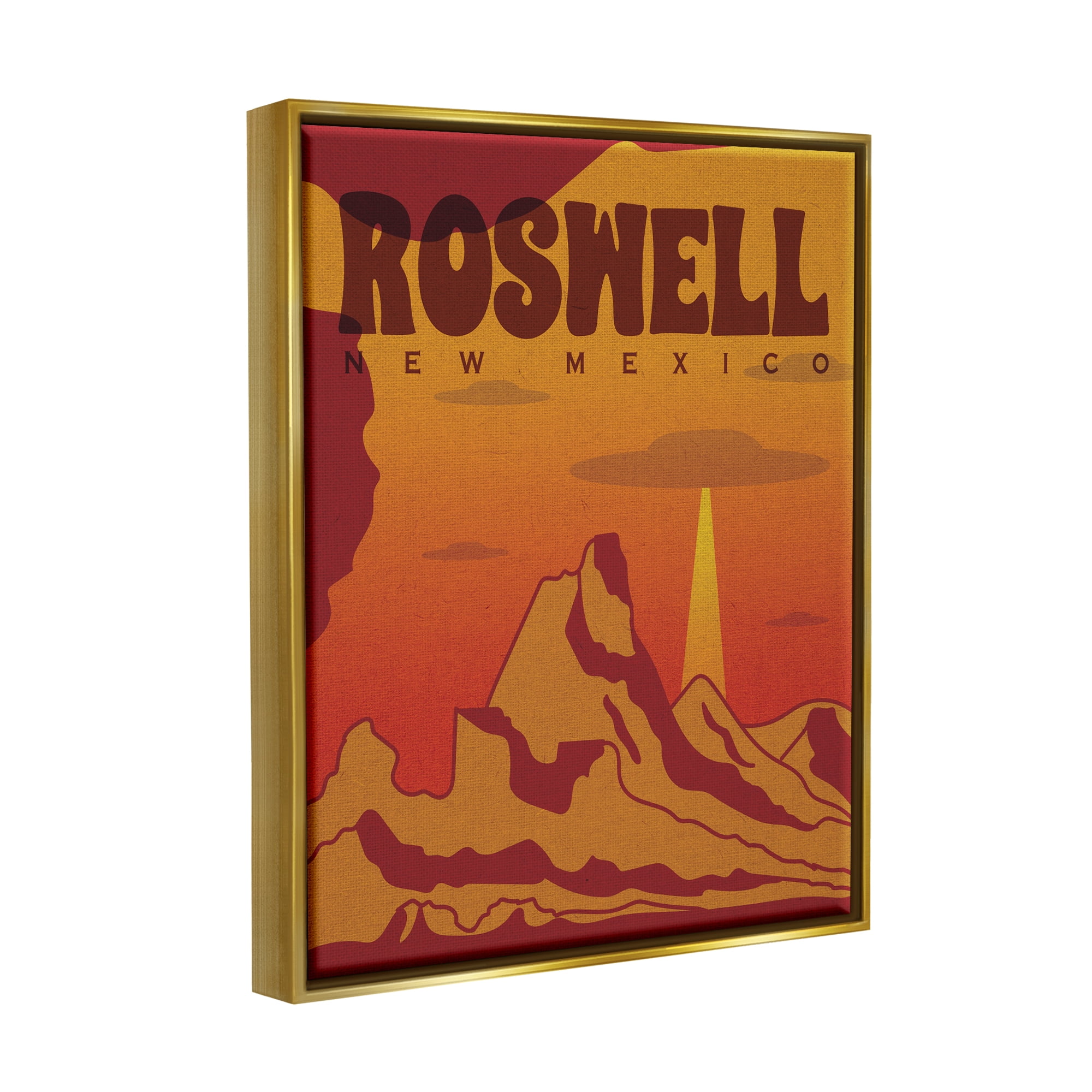 Stupell Industries Roswell New Mexico Desert UFO Travel & Places Painting Gold Floater Framed Art Print Wall Art