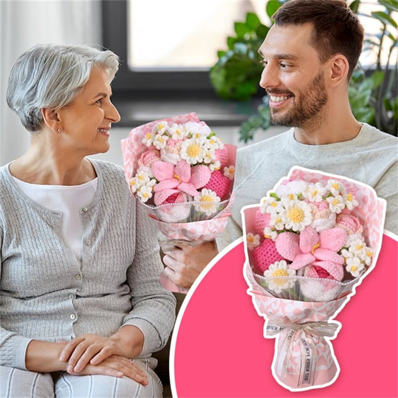 Beforeyayn Hand Knitted Simulated Flower, Yarn Craft Decorative Flower for Finished Projects, DIY Craft Embellishment for Bouquet, Wreath, Hat and Home Decor