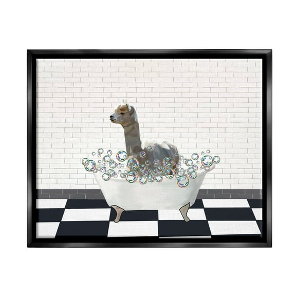 Stupell Industries Llama Bathroom Tub Animals & Insects Painting Black Floater Framed Art Print Wall Art, 21 x 17