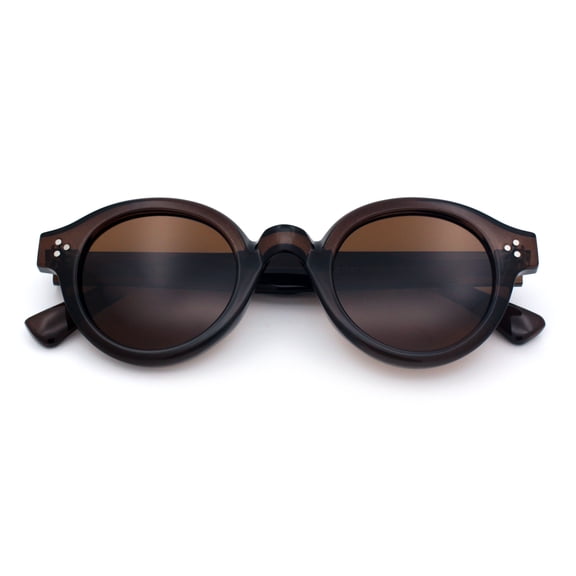 SA106 Round Thick Horn Rim Polarized Sunglasses Retro Hipster UV400 TAC Lens / All Brown