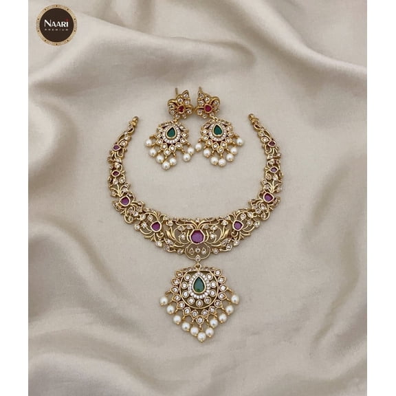 Indian Bollywood Bridal Jewelry Set Ethnic Gold Plated Necklace & Earrings - Ruby Green Stone Bridal Jewelry