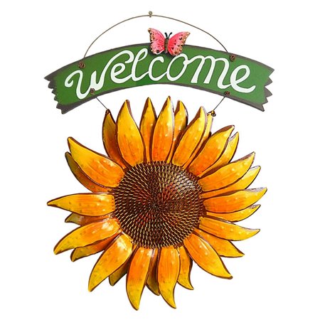 Personalized Front Door Welcome Signs 15 inch Tall Handcrafts Metal Sunflower Welcome Sign Vintage Iron Hanging Decorative Butterfly Yard Front Door Porch Bar Cafe Shop Store Inviting Décor Outdoor Wreath ()