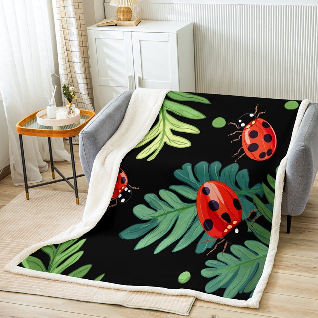 Queen Size Blanket, Cartoon Ladybug Throw Blanket Summer Spring Red Animal Ladybugs Soft Fleece Blanket For Kids And Adults Bedroom Living Room