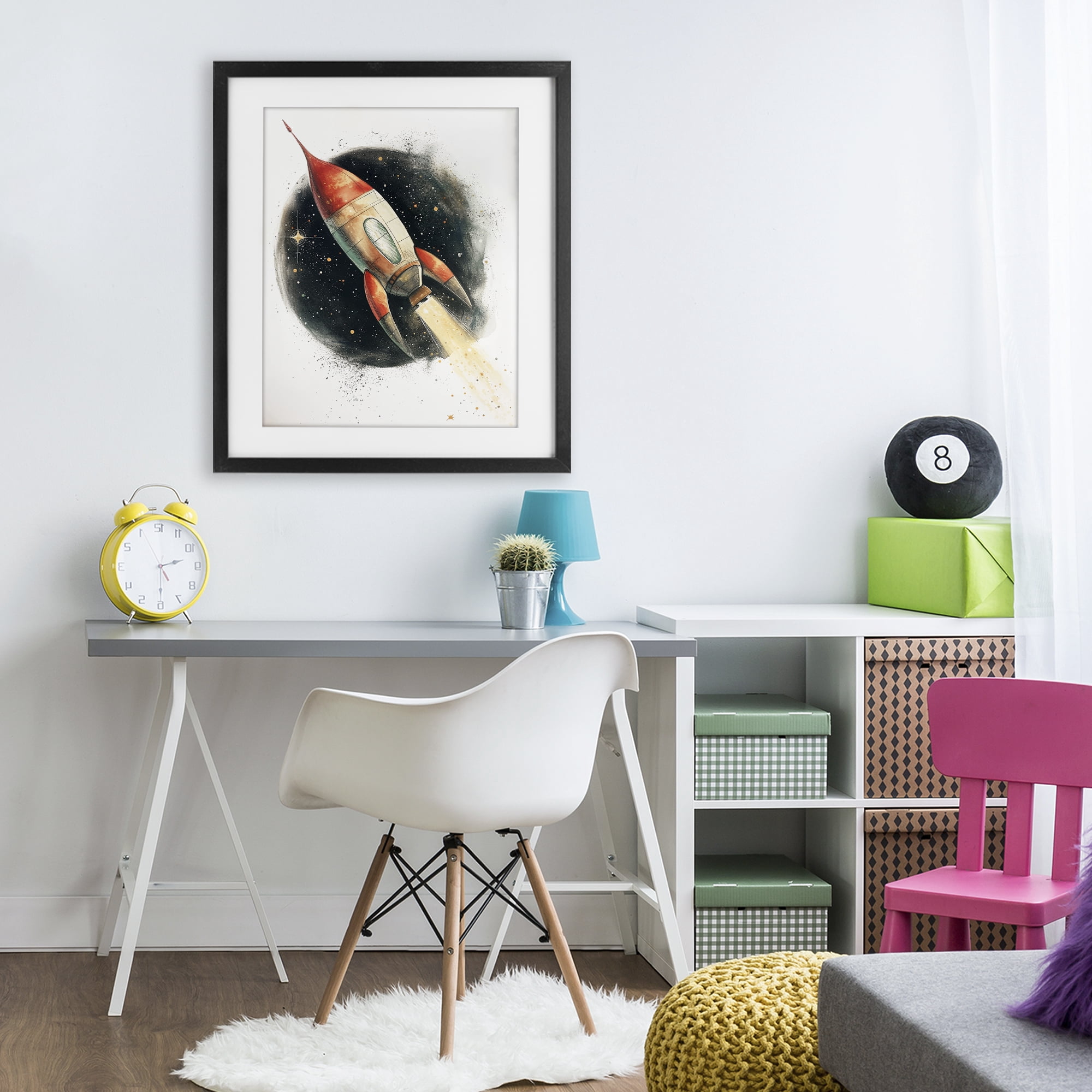 Stupell Industries Journey To Space Rocket Black Framed Print Under Glass, design by Ray Powers