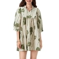 thumbnail image 1 of Gupgi Robe Courte de Maternité pour Femmes, Décontractée, Imprimé de Feuilles, Manches 3/4, Taille Haute, Coupe Ample, pour Séance Photo, Vêtements de Grossesse, 1 of 8