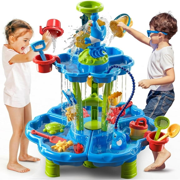 Water Table for Kids Ages 4-8 with Water Pumb, Summer Outdoor Sand Water Table for Boys Girls, Kids Water and Sand Activity Sensory Toys for Toddlers Age 3-8