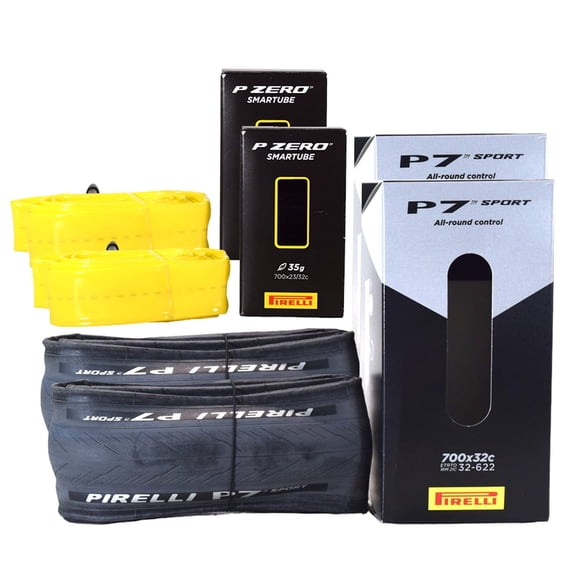 Pirelli P7 Sport 32-622 (700x32c) Road Bicycle Tire   SmarTUBE 23/32-622 Presta 60mm - 2 Pack