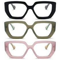 REAVEE 3 Pack Thick Frame Non-Prescription Glasses Men Women Fashion Square Fake Eyeglass Black Green Pink