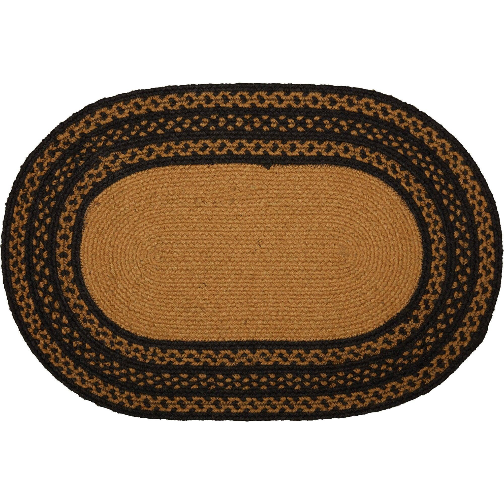 VHC Brands Farmhouse Primitive Jute Black Accent Rug Rect Stencil Stars Welcome w/ Pad 20"x30"