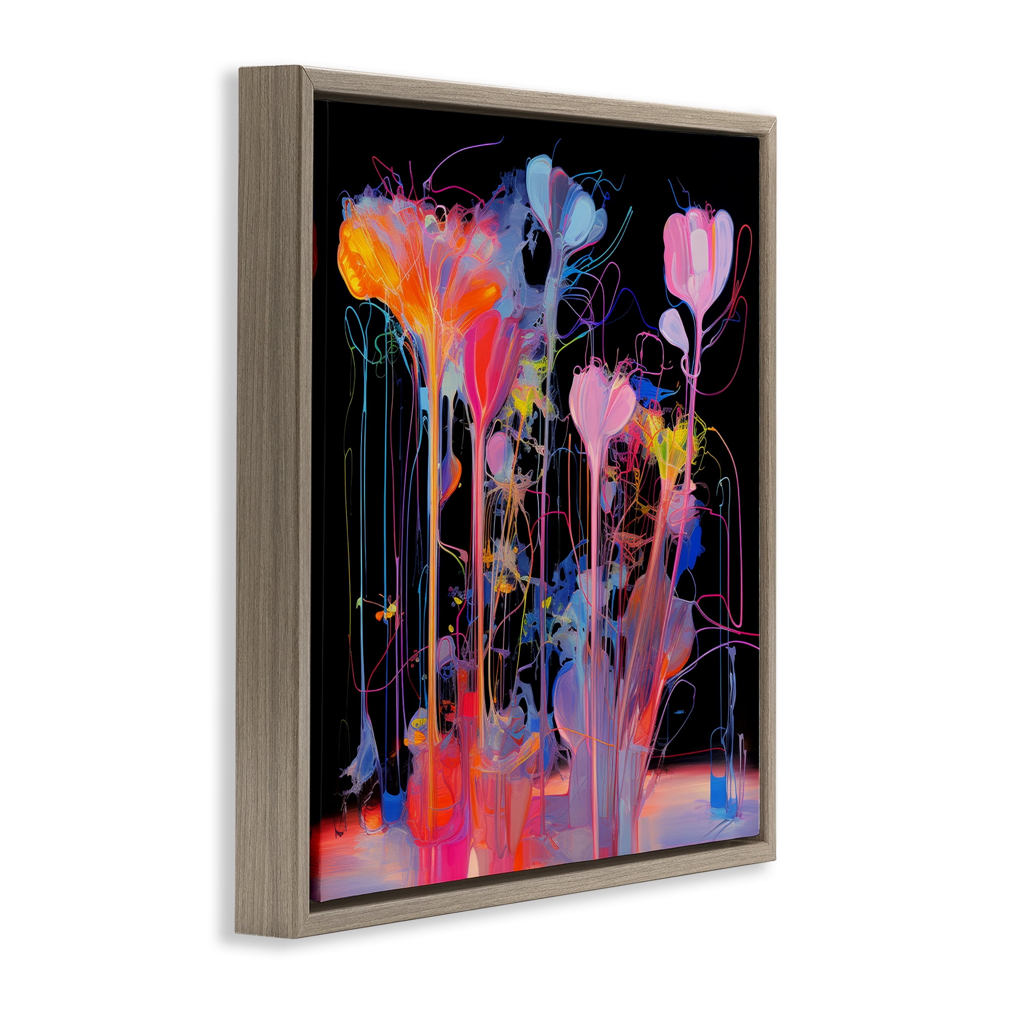 Stupell Industries Bold Otherworldly Blossoms Abstract Painting Brown Floater Framed Canvas Art Print Wall Art, 25 x 25