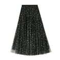 thumbnail image 2 of Sparkly Skirts for Women Long Length Glitter Elastic High Waisted Mesh 2 Layered Pleated A Line Maxi Skirt Prom, 2 of 5