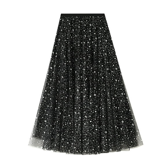 Black and Friday Clothing Sales Idoravan Tulle Tutu Skirts for Women Women's Star Gauze Skirt Sequin Puffy Skirt Prom Skirt Black