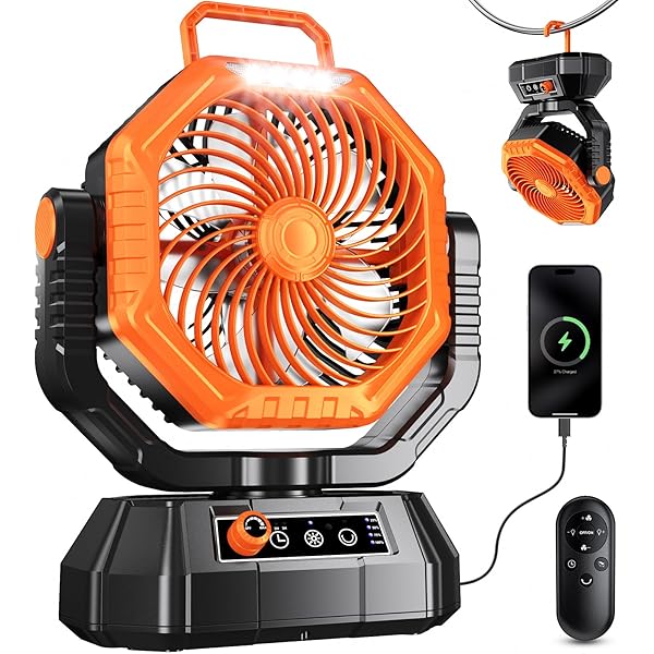 wonima99 Portable Fan Rechargeable20000mAh Camping Fan with 360 Airflow, Battery Powered Ventilador Recargable with Stepless Wind Speeds, 3 Timing, Hanging Hook for Camping, Tents, BBQ, Fishing