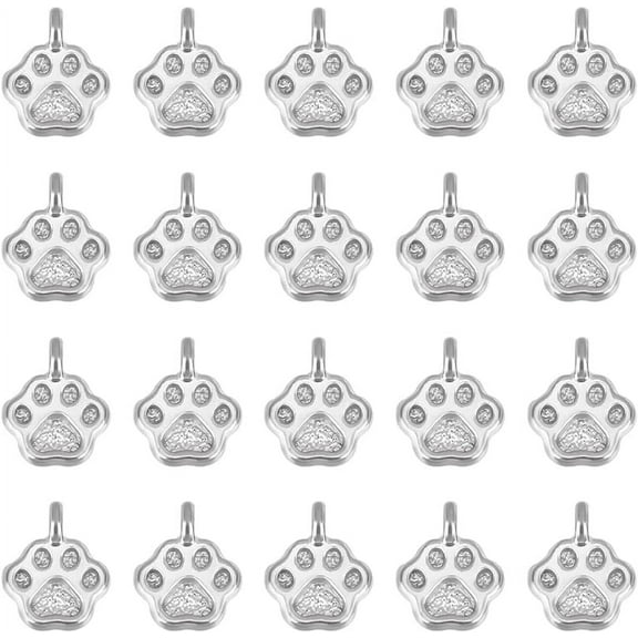 1 Box 20Pcs Paw Print Charm Animal Footprint Jewelry Finding Pendant 304 Stainless Steel Charms Animal Cat Dog Paw Chunk Charms for DIY Jewelry Necklace Bracelet Making