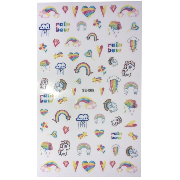 Over 50 Rainbow and Cute Unicorn Nail Sticker Heart Pride Diamonds Pink Salon Quality Nail Art - Nail Decals