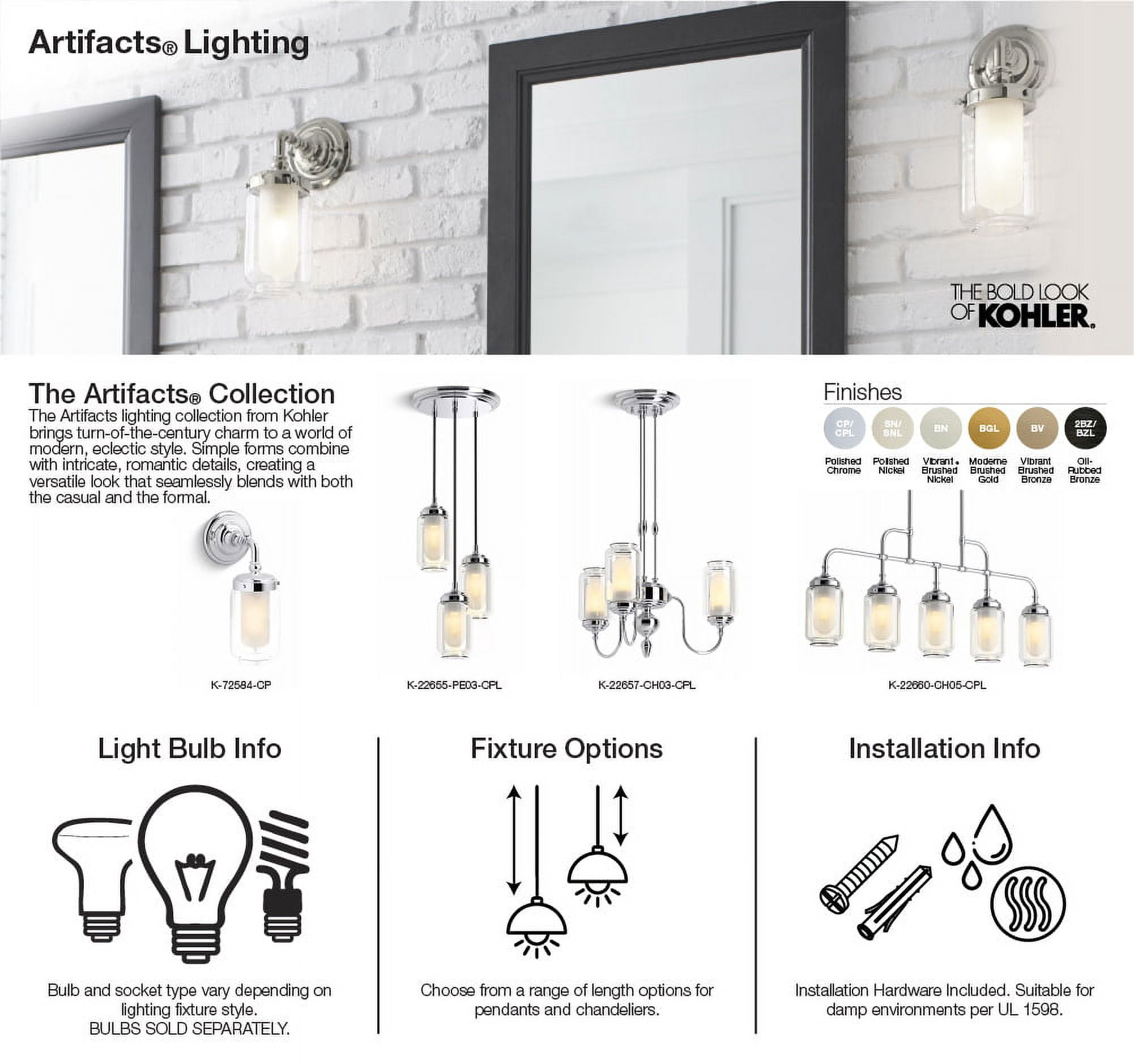 Kohler Lighting 32806-Sc03 Artifacts 3 Light 23" Wide Bathroom Vanity Light - Chrome