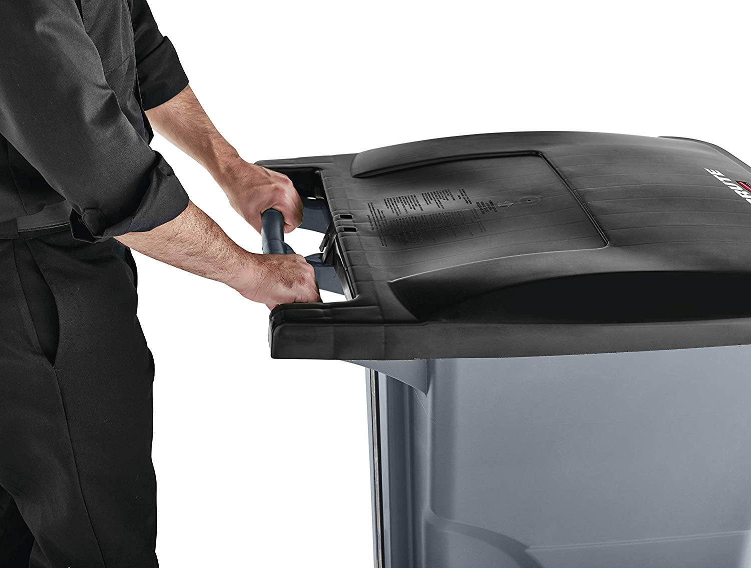 Rubbermaid Commercial Products BRUTE Roll-Out Trash Can with Lid, Square, 50 Gallon, Gray