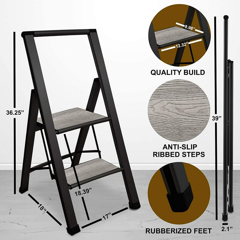 Sorfey 2 Step Step Ladder Slim Anti Slip Foldable Ladder Step