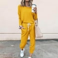 thumbnail image 3 of Scyoekwg Womens 2 Piece Outfits Sweatsuit Crewneck Long Sleeve Tops Elastic Waist Jogger Pants Workout Outfits Fall Outfits Solid Color Casual Fashion Loose Sweatsuits (Yellow,L), 3 of 5
