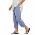 thumbnail image 5 of Capri Pants for Women,Women's Vintage Wide Leg Pants Striped Harem Pants Summer Elastic Waist Capris Casual Lightweight Baggy Cropped Pants, 5 of 6