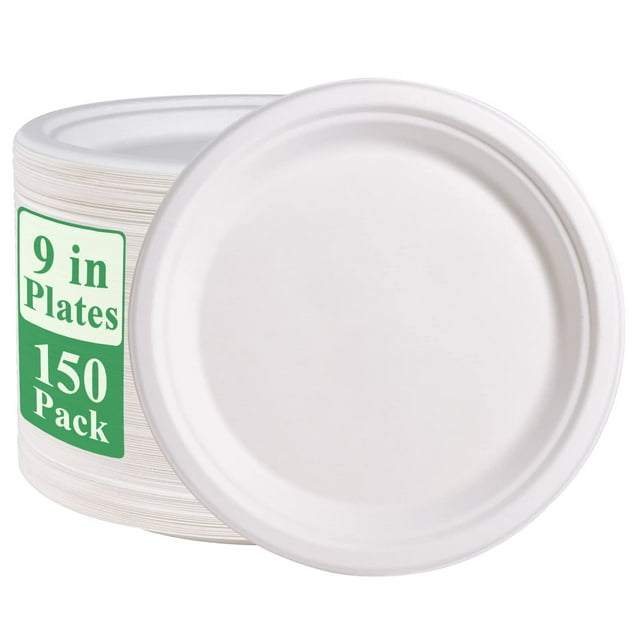 Platos de papel Vplus, 150 unidades, 23 cm, 100% bagazo compostable