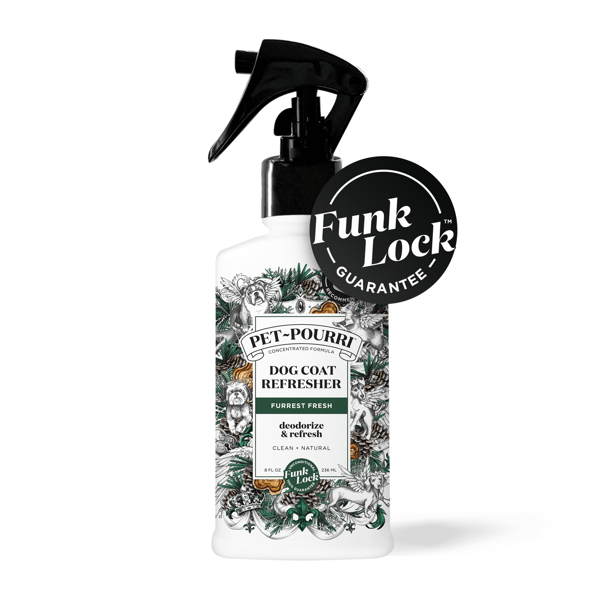 Pet~Pourri Dog Coat Deodorizing Spray - Plant Derived, Vet Recommended, Paraben & Sulfate-Free - Fir, Amber, and Cedarwood Scent