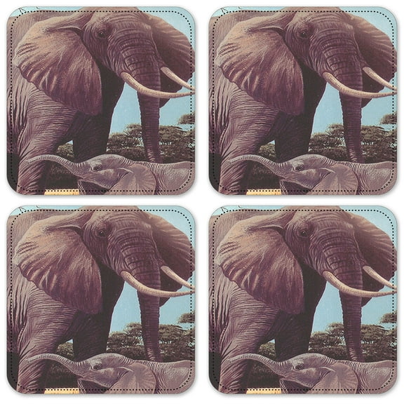 Vinyl Drink Coasters - Set of 4 - Elephants