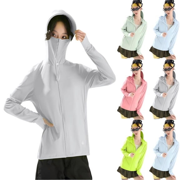 Tqcoqu Women's Sun Protective Jacket,Full Zip UPF 50 UV Sun Protection Clothing,Lightweight Long Sleeve Hoodie Sun Shirt,Army Green Women's M-XXXXL