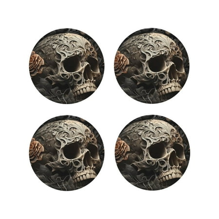 

Tideii Vintage Pattern Flower Skull for Leather Coasters 4 Pieces Anti-fouling and Anti-scalding Decorative Coasters Suitable for Restaurants Kitchens Coffee Shops-Round Shape
